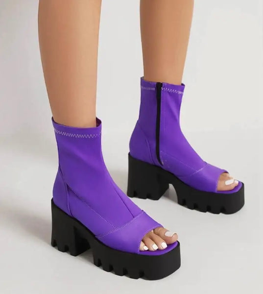 Women Open Toe Platform Fashion Side Zipper Ankle Boots