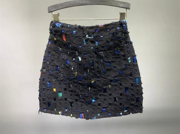 Women Color Fashion Fringe Denim Skirt