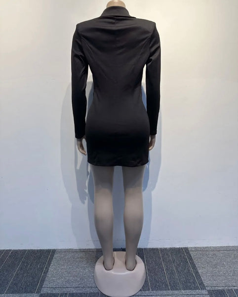 Women Full Sleeve Heart Cut Out Bling Blazer Sexy Dress