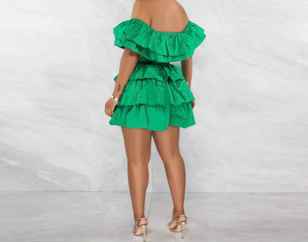 Women Sexy Off The Shoulder Ruffled Two Piece Skirt Set