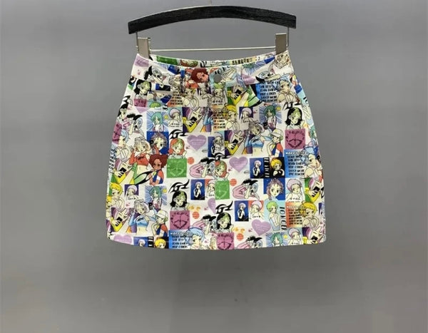 Women Cartoon Print Fashion Denim Skirt