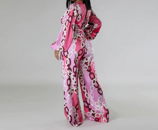 Women Printed Full Sleeve Belted Jumpsuit
