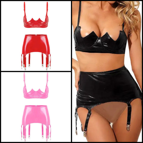 Women Sexy PU Fashion Lingerie Set