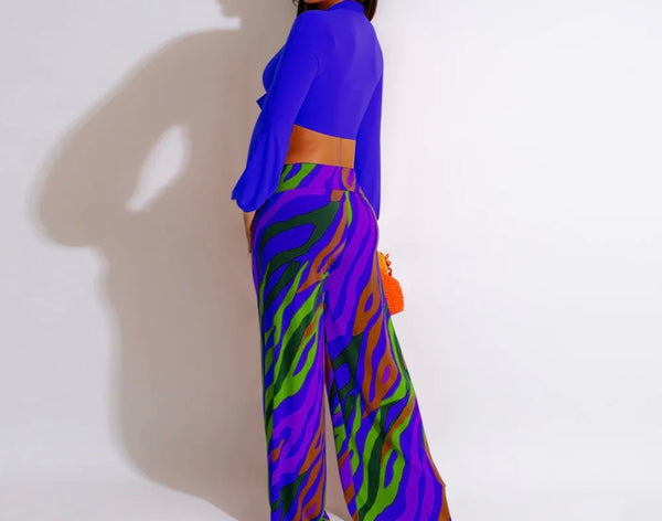 Women Full Sleeve Crop Two Piece Printed Pant Set
