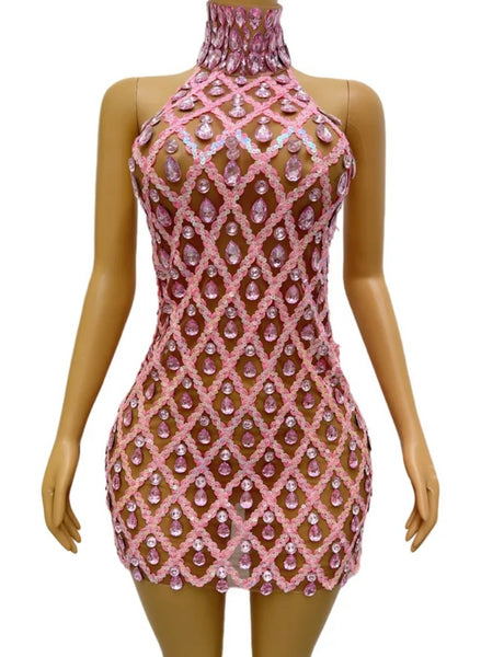 Women Sexy Sleeveless Beaded Crystal Dress