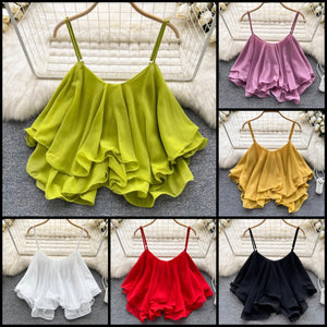 Women Sleeveless Ruffled Fashion Crop Top