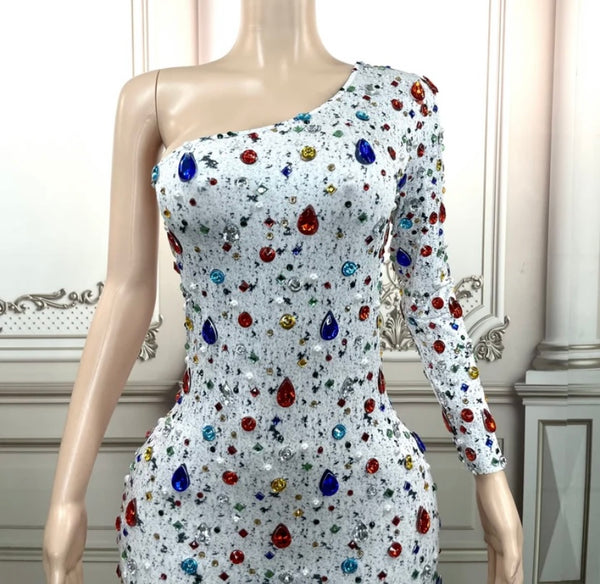 Women One Shoulder Bling Gem Fashion Jumpsuit