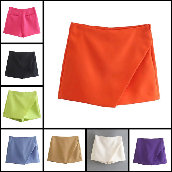 Women Solid Color Fashion Wrap Shorts