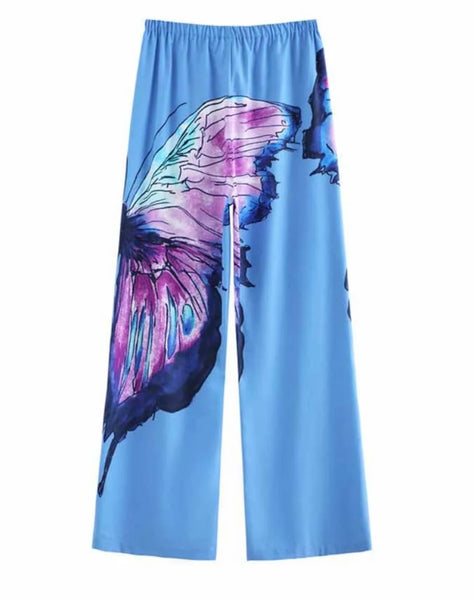 Women Blue Butterfly Sexy Swimsuit Cover Up Set