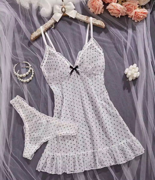 Women Sexy Sleeveless Printed Mesh Nightgown Lingerie Set
