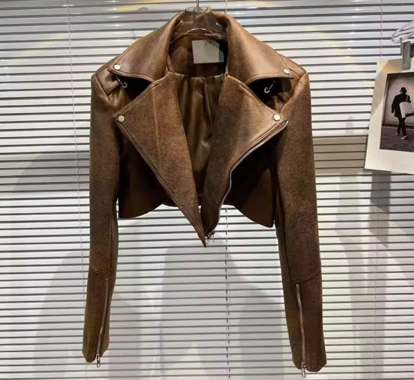 Women Zip Up Fashion Biker Faux Leather Jacket