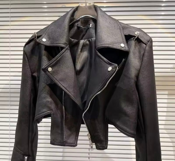 Women Zip Up Fashion Biker Faux Leather Jacket