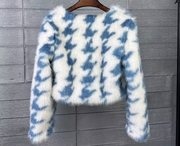 Women Fashion Mix Color Faux Fur Jacket