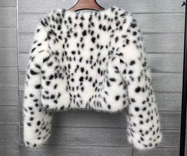 Women Fashion Mix Color Faux Fur Jacket