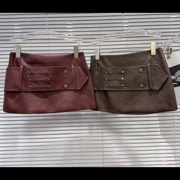 Women Sexy Fashion Buckled Faux Leather Short Skirt