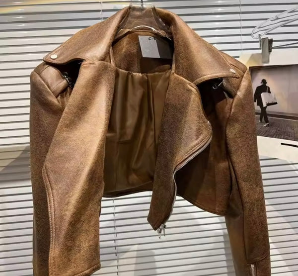 Women Zip Up Fashion Biker Faux Leather Jacket
