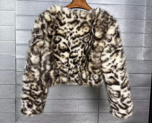 Women Fashion Mix Color Faux Fur Jacket