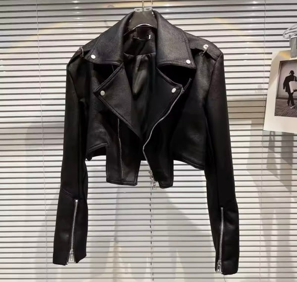 Women Zip Up Fashion Biker Faux Leather Jacket