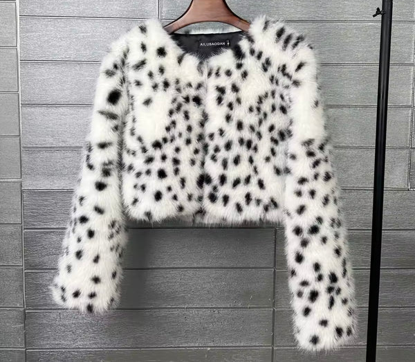 Women Fashion Mix Color Faux Fur Jacket
