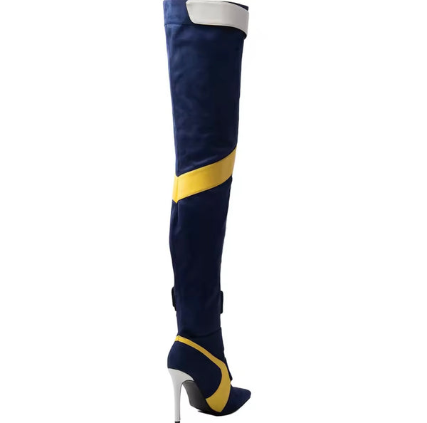 Women Color Patchwork Over The Knee Lace Up High Heel Boots