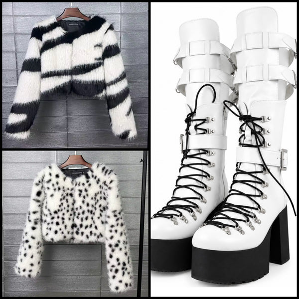 Women Fashion Mix Color Faux Fur Jacket