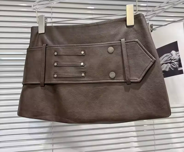 Women Sexy Fashion Buckled Faux Leather Short Skirt