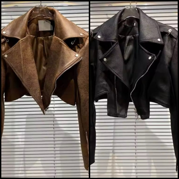 Women Zip Up Fashion Biker Faux Leather Jacket