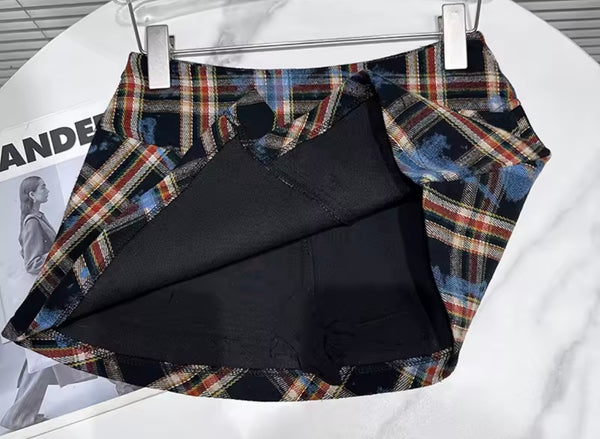 Women Sexy Fashion Plaid Full Sleeve Two Piece Wrap Skirt Set