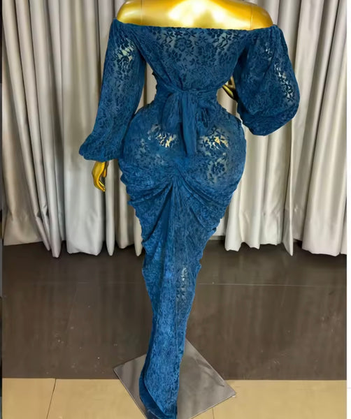 Women Sexy Printed Off The Shoulder Two Piece Maxi Skirt Set