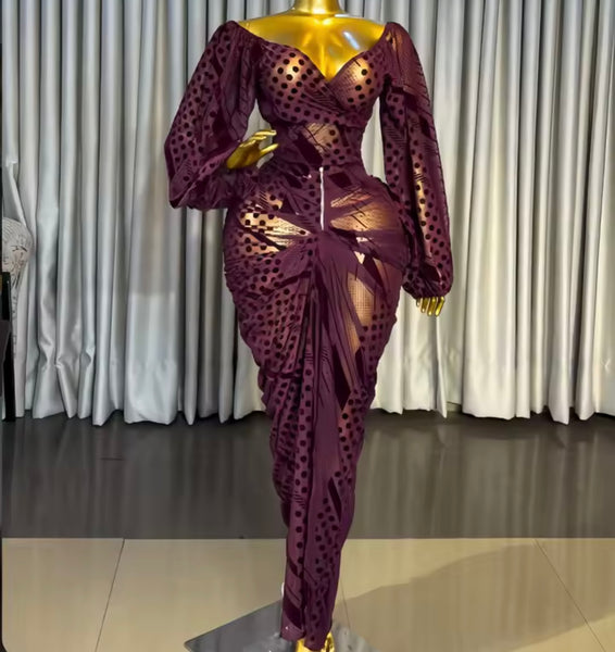 Women Sexy Printed Off The Shoulder Two Piece Maxi Skirt Set