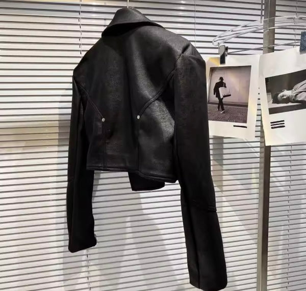 Women Zip Up Fashion Biker Faux Leather Jacket