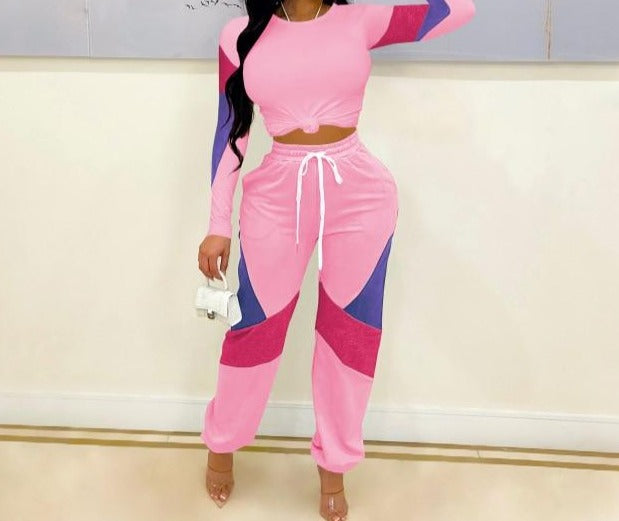 Women Colorful Two Piece Fashion Long Sleeve Pant Set