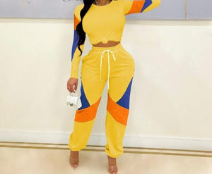 Women Colorful Two Piece Fashion Long Sleeve Pant Set