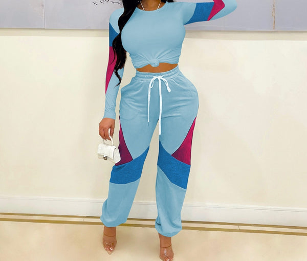 Women Colorful Two Piece Fashion Long Sleeve Pant Set