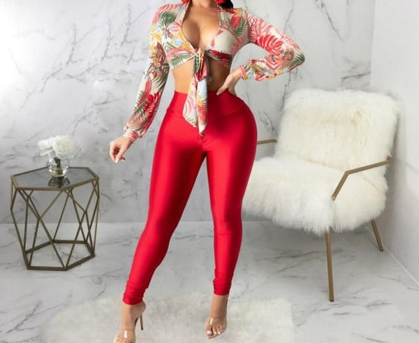 Women Two Piece Fashion Printed Crop Pant Set