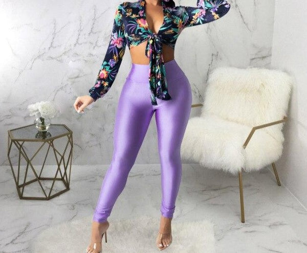 Women Two Piece Fashion Printed Crop Pant Set