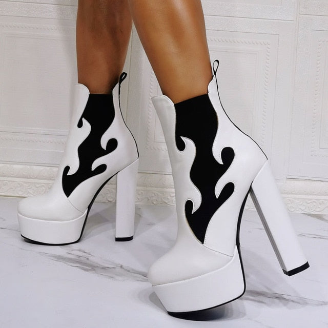 Women Ankle Thick Platform Fashion High Heel Boots