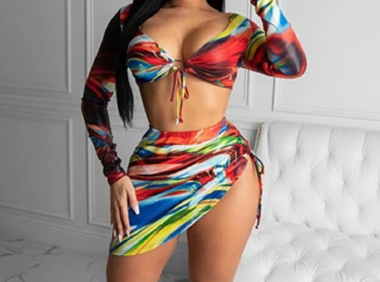 Women Colorful Sexy Fashion Three Piece Bikini Cover Up Set