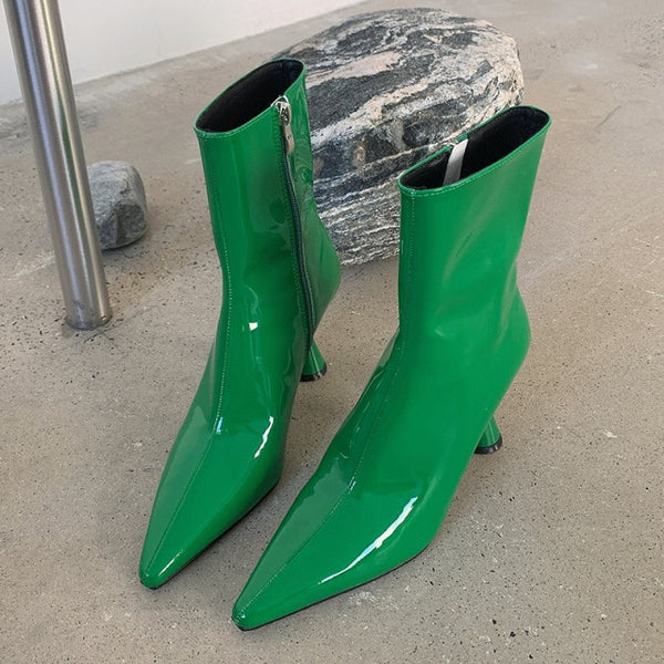 Women PU Fashion Side Zipper High Heel Ankle Boots