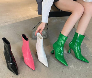 Women PU Fashion Side Zipper High Heel Ankle Boots