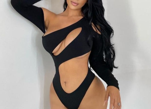 Women Sexy Cut Out Full Sleeve Bodysuit Top