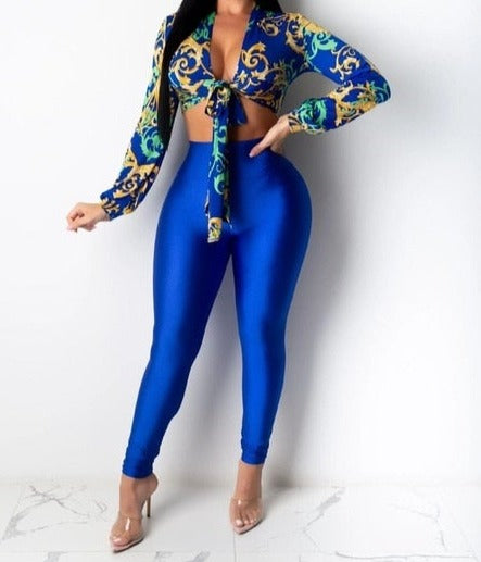 Women Sexy Two Piece Printed Crop Top Pant Set