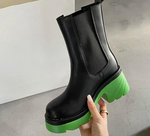 Women Fashion Color Sole Round Toe Ankle Boots