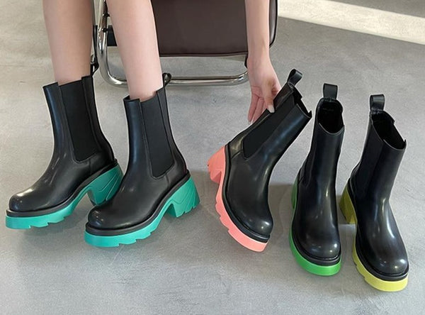 Women Fashion Color Sole Round Toe Ankle Boots