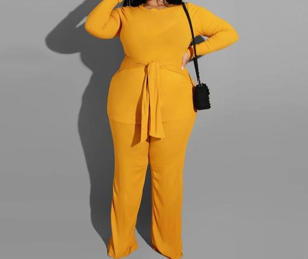 Women Two Piece Fashion Full Sleeve Plus Size XL-5X Wide Leg Pant Set