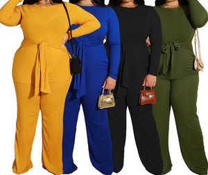 Women Two Piece Fashion Full Sleeve Plus Size XL-5X Wide Leg Pant Set