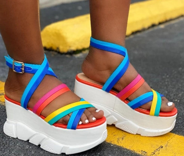 Women Rainbow/Black Fashion Thick Platform Sandals