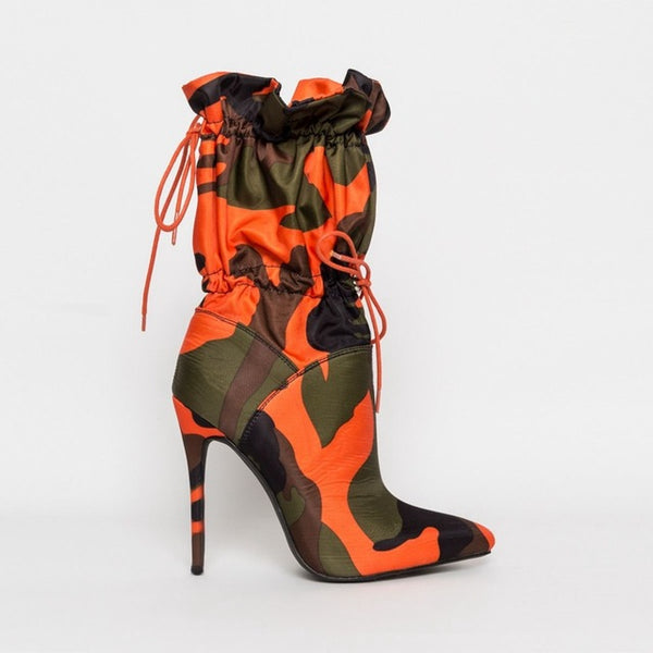 Women Fashion Camouflage High Heel Ankle Boots