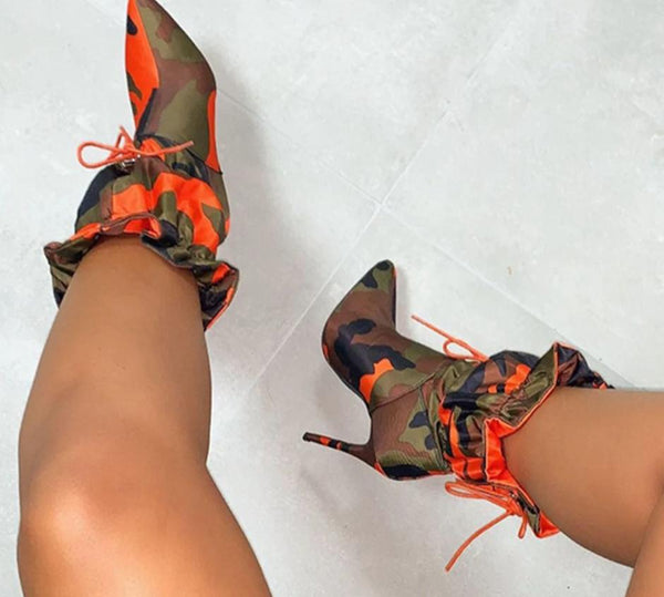 Women Fashion Camouflage High Heel Ankle Boots