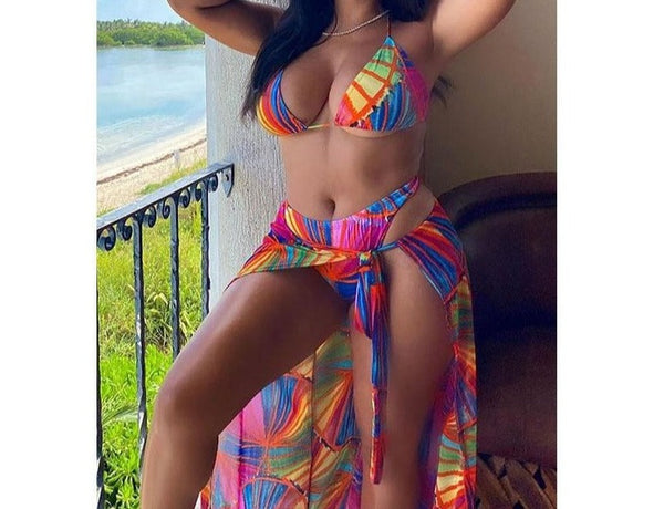 Women Sexy Multicolored Fashion Bikini Skirt Cover Up Set